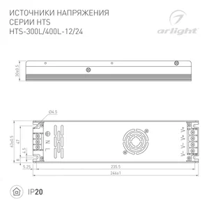 Блок питания HTS-400L-24 (24V, 16.5A, 400W) (Arlight, IP20 Сетка, 3 года)