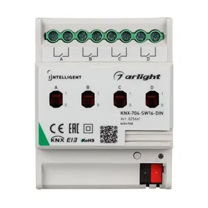 INTELLIGENT ARLIGHT Релейный модуль KNX-704-SW16-DIN (BUS, 4x16A) (Arlight, IP20 Пластик, 2 года)