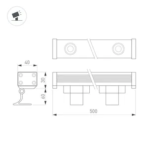 Линейный прожектор AR-LINE-500-9W Warm3000 (GR, 15x60 deg, 230V) (Arlight, IP65 Металл, 3 года)