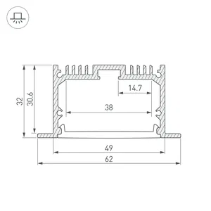Профиль с экраном SL-LINIA62-F-2500 ANOD+OPAL (Arlight, Алюминий)