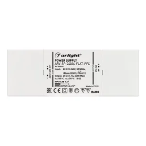 Блок питания ARV-SP-24024-FLAT-PFC (24V, 1A, 24W) (Arlight, IP20 Пластик, 5 лет)