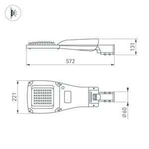 Светильник OXOR-GRES-572х221-45W Day4000 (GR, 150x80 deg, 230V) IP66 (Arlight, -)