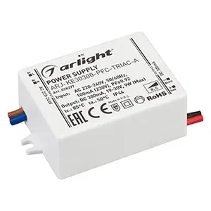 Блок питания ARJ-KE30300-PFC-TRIAC-A (9W, 300mA) (Arlight, IP44 Пластик, 5 лет)