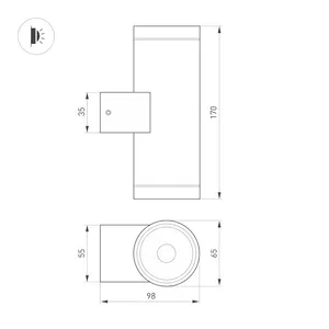 Светильник LGD-RAY-WALL-TWIN-R65-2x9W Warm3000 (GR, 23 deg, 230V) (Arlight, IP65 Металл, 3 года)