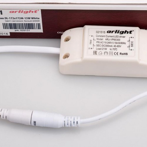 Светильник DL-172x172M-15W White (Arlight, IP40 Металл, 3 года)