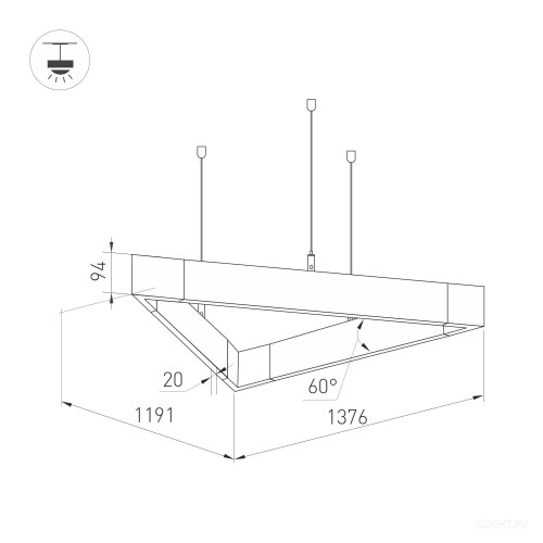 Светильник ALT-LINEAIR-TRIANGLE-FLAT-UPDOWN-DIM-1375-130W Day4000 (BK, 100 deg, 230V) (Arlight, IP20 Металл, 3 года)
