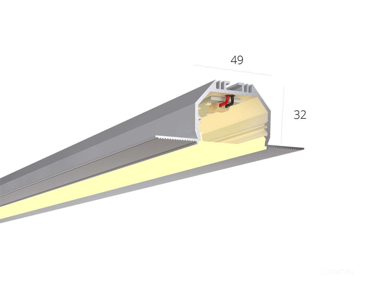 Безрамочный профиль под шпаклевку. 
Благодаря отсутствию рамки и сплошному рассеивателю на потолке видна только световая линия без стыков.