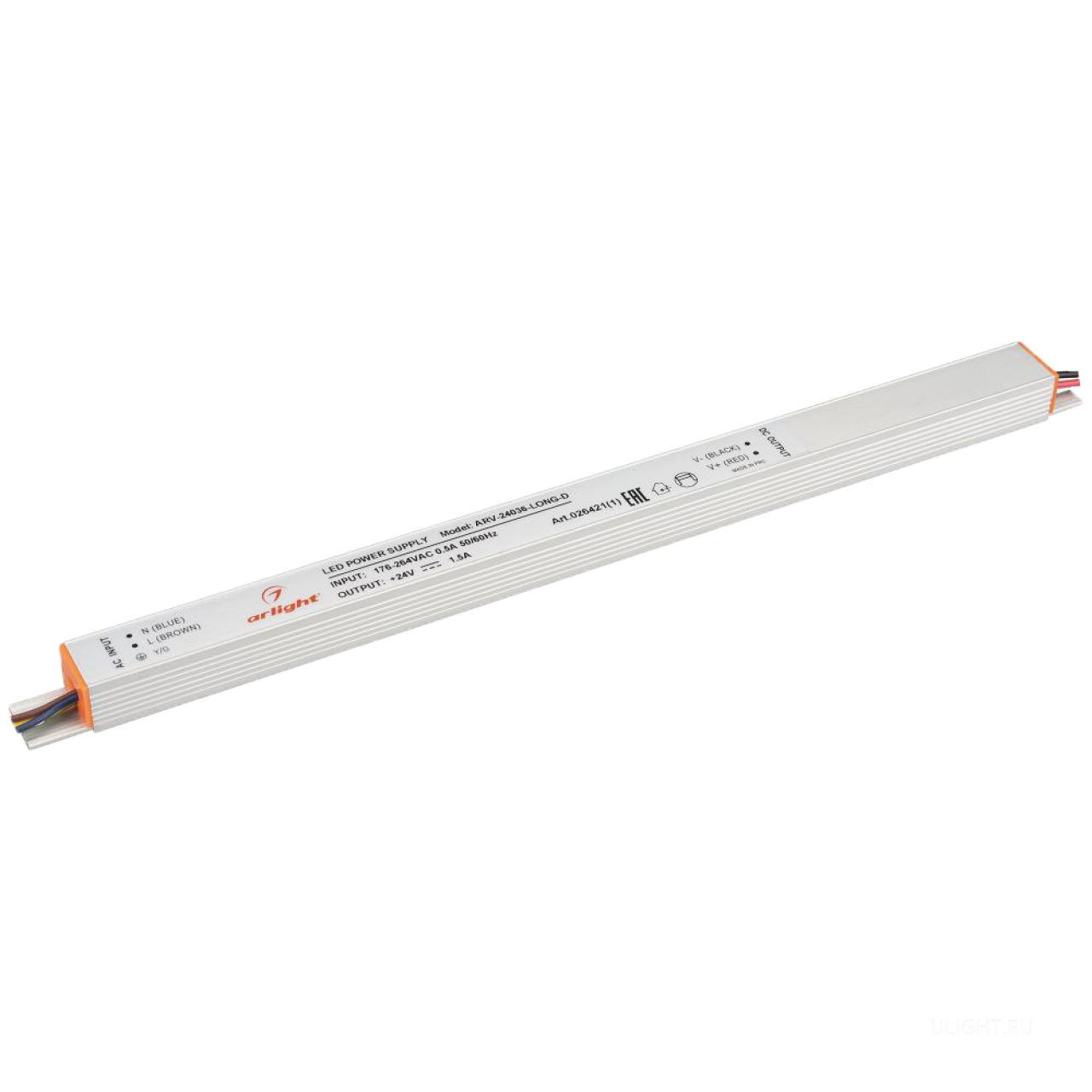 Блок питания ARV-24036-LONG-D (24V, 1.5A, 36W) (Arlight, IP20 Металл, 2 года)