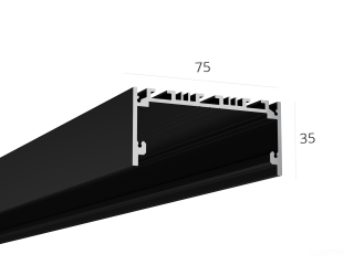 Анодированный/крашенный подвесной/накладной алюминиевый профиль для изготовления линейных систем освещения.
Габариты 75х35х2500мм