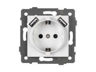 Механизм розетки с быстрой USB зарядкой SCT-MUAC-PL-WH-V (250V, 16A) (Arlight, -)