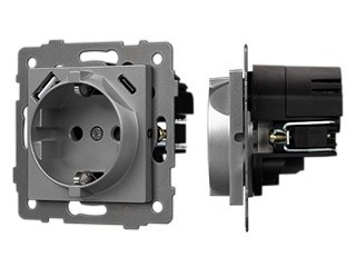 Механизм розетки с USB зарядкой SCT-MUAC-PL-GR-V (250V, 16A) (Arlight, -)