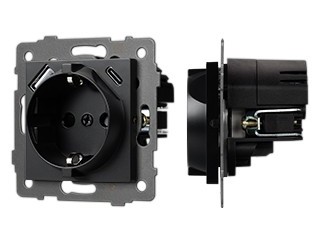 Механизм розетки с USB зарядкой SCT-MUAC-PL-BK-V (250V, 16A) (Arlight, -)