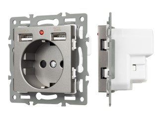 Механизм розетки с USB зарядкой SCT-MUAA-PL-GR (250V, 16A) (Arlight, -)