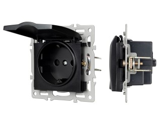 Механизм розетки влагозащищённый SCT-MCP-PL-BK (250V, 16A) (Arlight, -)