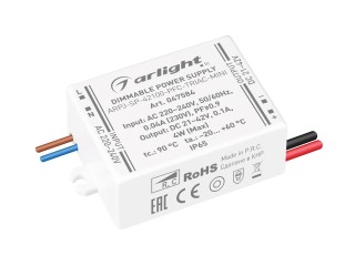 Блок питания ARPJ-SP-42100-PFC-TRIAC-MINI (4W, 21-42V, 100mA) (Arlight, IP65 Пластик, 5 лет)