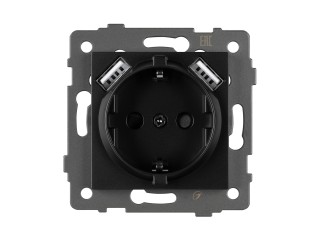 Механизм розетки с USB зарядкой SCT-MUAA-PL-BK-V (250V, 16A) (Arlight, -)