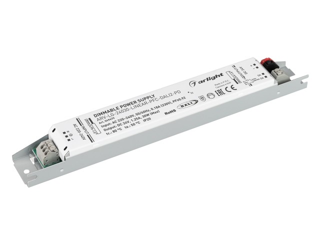 Блок питания ARV-LG-24030-LINEAR-PFC-DALI2-PD (24V, 1.25A, 30W) (Arlight, IP20 Металл, 5 лет) фото:1
