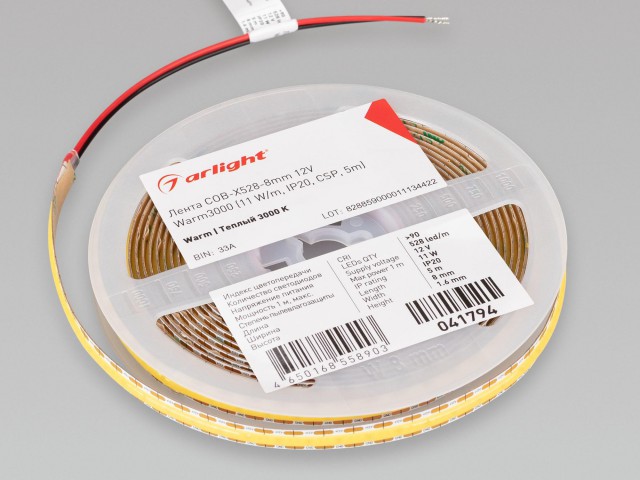 Лента COB-X528-8mm 12V Warm3000 (11 W/m, IP20, CSP, 5m) (Arlight, -) фото:4
