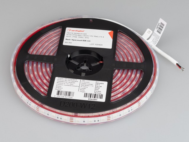 Лента герметичная RTW-PFS-B60-13mm 12V Red (14.4 W/m, IP68, 5060, 5m) (Arlight, 14.4 Вт/м, IP68) фото:6