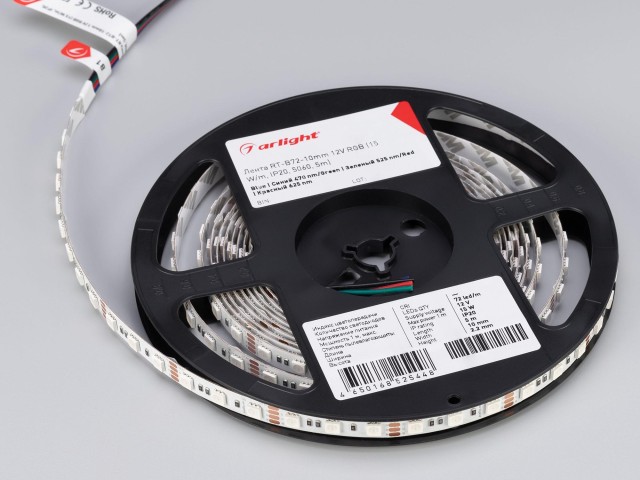Лента RT-B72-10mm 12V RGB (15 W/m, IP20, 5060, 5m) (Arlight, 15 Вт/м, IP20) фото:5