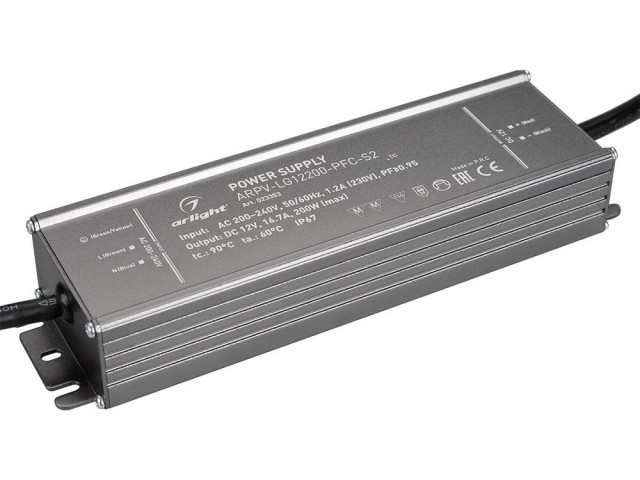 Блок питания ARPV-LG12200-PFC-S2 (12V, 16.7A, 200W) (Arlight, IP67 Металл, 5 лет) фото:4