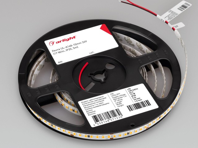 Лента UL-A168-10mm 24V Warm3500 (17 W/m, IP20, 5m) (Arlight, 7 лет) фото:3