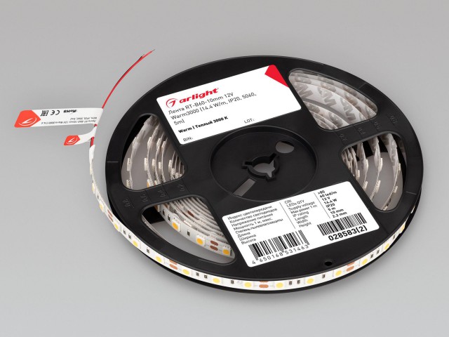 Лента RT-B60-10mm 12V Warm3000 (14.4 W/m, IP20, 5060, 5m) (Arlight, 14.4 Вт/м, IP20) фото:5