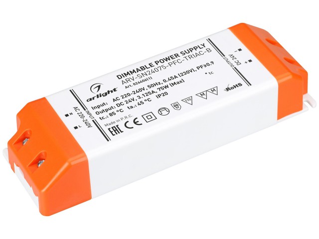 Блок питания ARV-SN24075-PFC-TRIAC-B (24V, 3.1A, 75W) (Arlight, IP20 Пластик, 3 года) фото:5