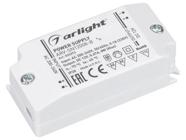 Блок питания ARV-SN12008-B (12V, 0.67A, 8W) (Arlight, IP20 Пластик, 3 года) фото:6
