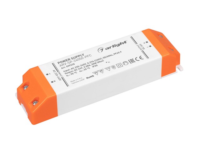 Блок питания ARV-SP-24050-PFC (24V, 2.08A, 50W) (Arlight, IP20 Пластик, 5 лет) фото:1