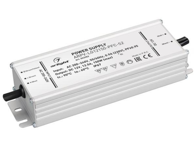 Блок питания ARPV-LG12150-PFC-S2 (12V, 12.5A, 150W) (Arlight, IP67 Металл, 5 лет) фото:1