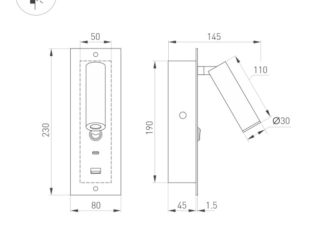 Светильник SP-BED-CHARGE-BUILT-S80x230-3W Warm3000 (BK, 20 deg, 230V, USB-A, USB-C) (Arlight, IP20 Металл, 3 года) фото:3
