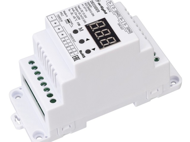 Декодер SMART-K23-DMX512-DIN (12-24V, 3x6A) (Arlight, IP20 Пластик, 5 лет) фото:1