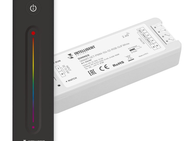 INTELLIGENT ARLIGHT Диммер SMART-SET-PWM-104-52-RGB-SUF White (12-24V, 3x4A, ПДУ LINE, 2.4G) (IARL, IP20 Пластик, 5 лет) фото:4
