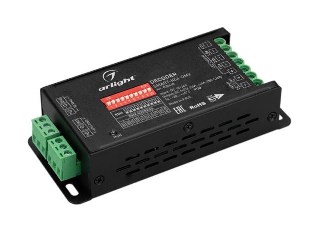 Декодер SMART-K54-DMX (12-24V, 4x6A) (Arlight, IP20 Металл, 5 лет) фото:4