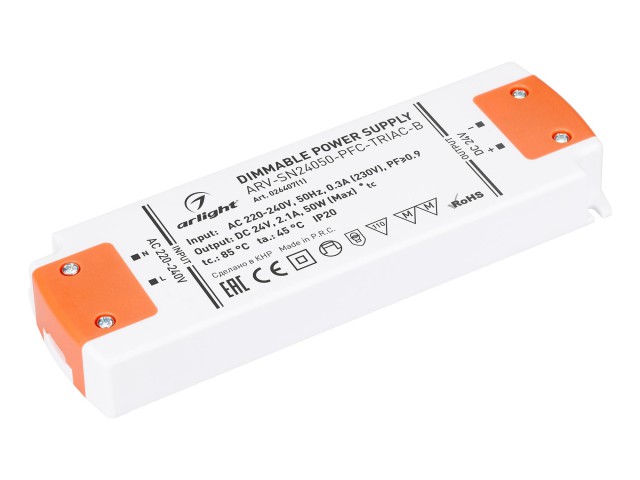 Блок питания ARV-SN24050-PFC-TRIAC-B (24V, 2.1A, 50W) (Arlight, IP20 Пластик, 3 года) фото:2