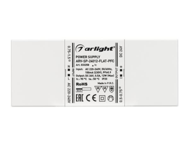 Блок питания ARV-SP-24012-FLAT-PFC (24V, 0.5A, 12W) (Arlight, IP20 Пластик, 5 лет) фото:3
