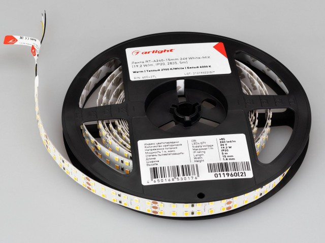 Лента RT-A240-15mm 24V White-MIX (19.2 W/m, IP20, 2835, 5m) (Arlight, Изменяемая ЦТ) фото:12