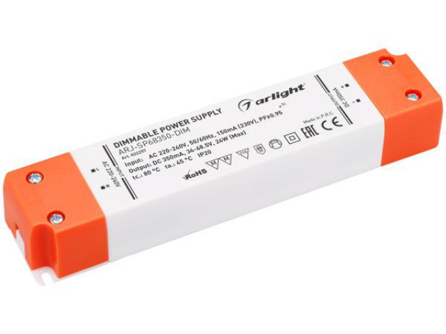 Блок питания ARJ-SP68350-DIM (24W, 350mA, PFC, Triac) (Arlight, IP20 Пластик, 3 года) фото:1