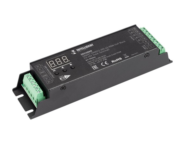 INTELLIGENT ARLIGHT Декодер SMART-DMX512-305-63-RDM-SUF Black (12-48V, 5x4A, Terminal) (IARL, IP20 Металл, 5 лет) фото:1