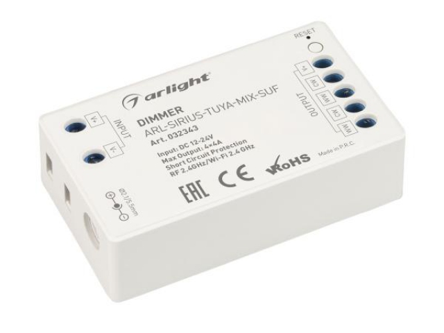 Диммер ARL-SIRIUS-TUYA-MIX-SUF (12-24V, 4x4A, 2.4G) (Arlight, IP20 Пластик, 3 года) фото:3