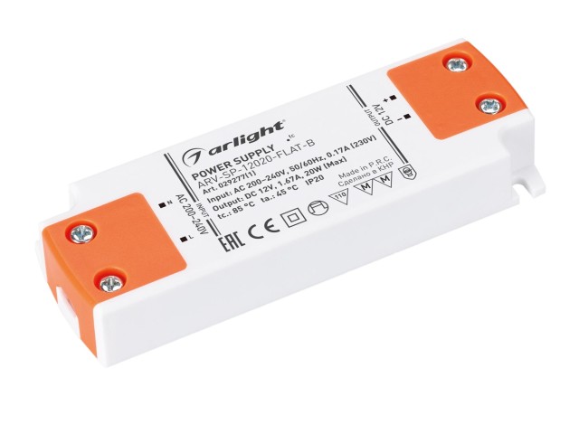 Блок питания ARV-SP-12020-FLAT-B (12V, 1.67A, 20W) (Arlight, IP20 Пластик, 5 лет) фото:2