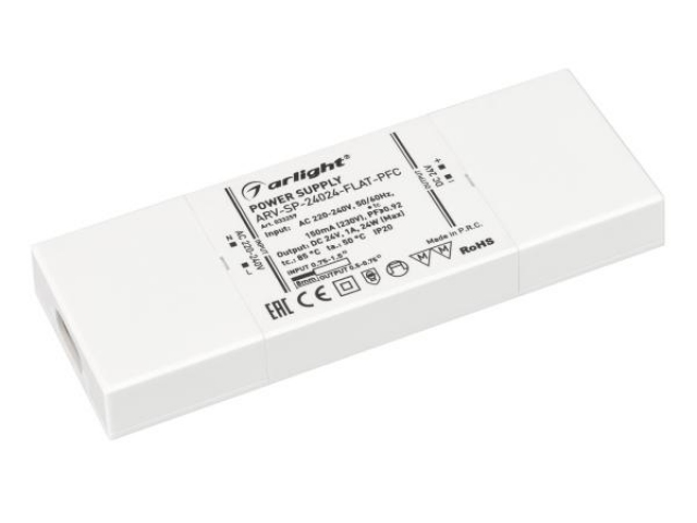 Блок питания ARV-SP-24024-FLAT-PFC (24V, 1A, 24W) (Arlight, IP20 Пластик, 5 лет) фото:3