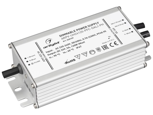 Блок питания ARPV-UH24120-PFC-DALI-PH (24V, 5.0A, 120W) (Arlight, IP67 Металл, 7 лет) фото:2
