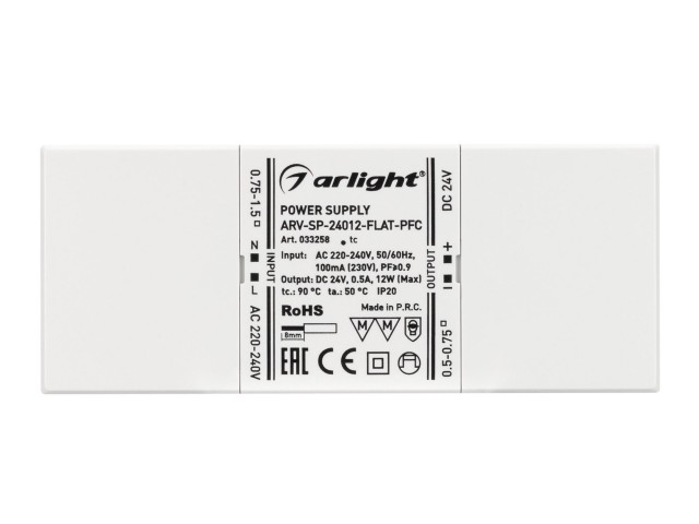 Блок питания ARV-SP-24012-FLAT-PFC (24V, 0.5A, 12W) (Arlight, IP20 Пластик, 5 лет) фото:4