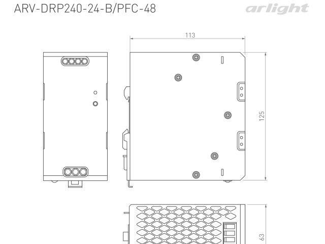 Блок питания ARV-DRP240-PFC-48 (48V, 5A, 240W) (Arlight, IP20 Металл, 5 лет) фото:1