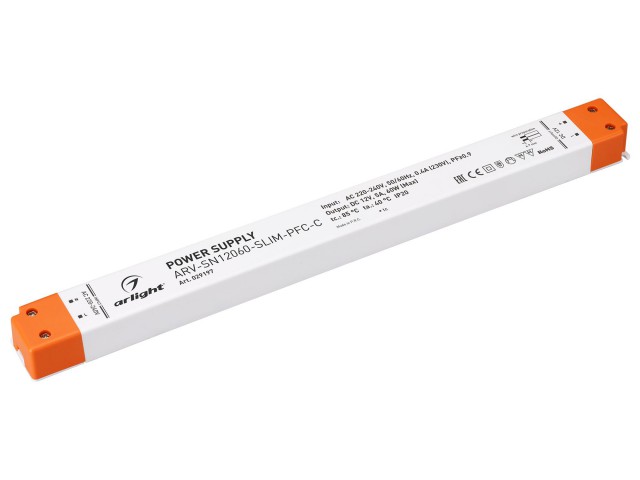 Блок питания ARV-SN12060-SLIM-PFC-C (12V, 5A, 60W) (Arlight, IP20 Пластик, 3 года) фото:4