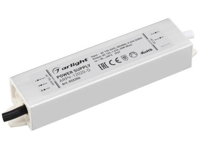 Блок питания ARPV-12020-D (12V, 1.7A, 20W) (Arlight, IP67 Металл, 3 года) фото:4