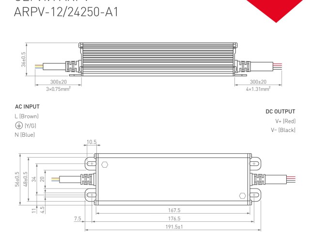 Блок питания ARPV-12250-A1 (12V, 21A, 252W) (Arlight, IP67 Металл, 3 года) фото:7