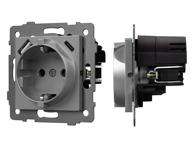 Механизм розетки с USB зарядкой SCT-MUAC-PL-GR-V (250V, 16A) (Arlight, -) фото:2